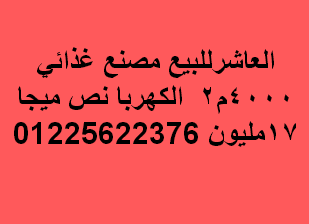 مصنع للبيع نشاط غذائى فى العاشر