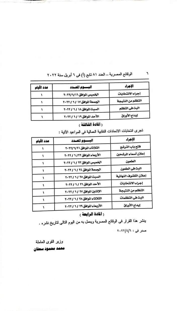 فتح باب الترشيح لعضويه مجالس ادارات اللجان النقابيه للقطاع العام وقطاع الاعمال